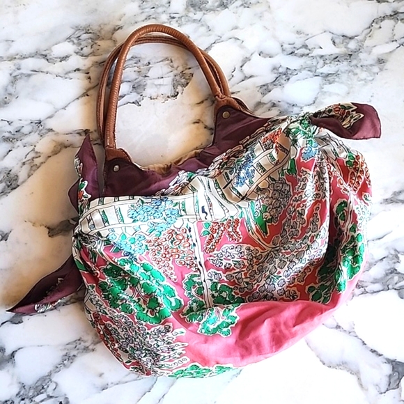 Anthropologie Lucky Penny Boho Silk Scarf Multi Color Shoulder Bag - Picture 1 of 16